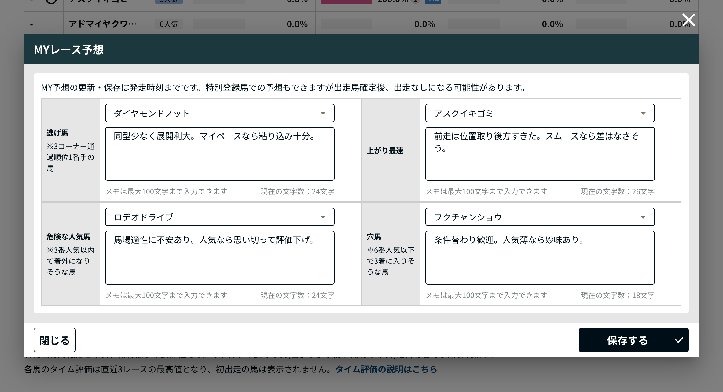 PC版 MYレース予想モーダル